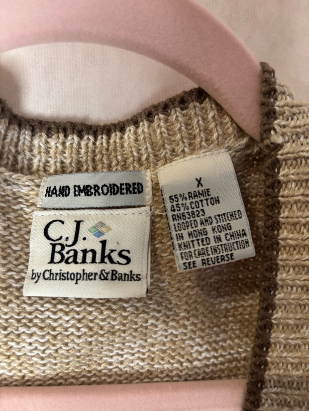 CJ Banks Beige Cream V-Neck Embroidered Sweater Vest - Picture 3 of 8